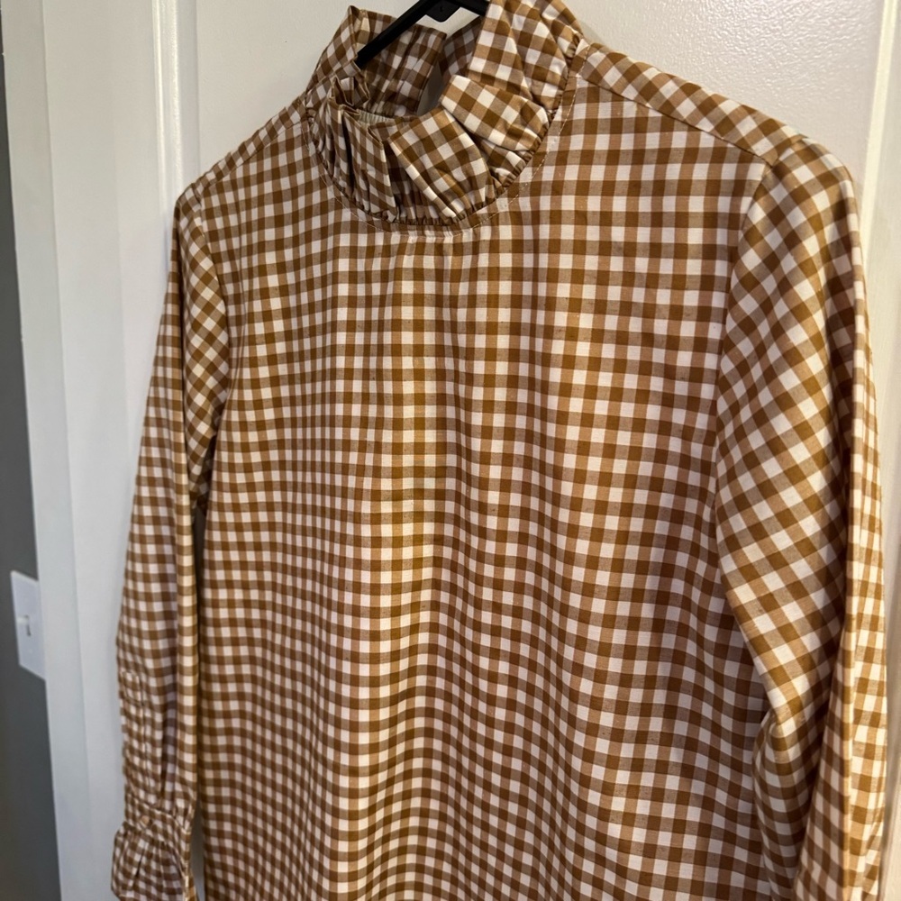 Elizabeth Wilson Designs Katherine Ruffle Blouse Chocolate Gingham Fall 2024 XS - Picture 3 of 8